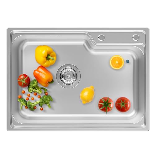 CALISTOUK Fregadero de Cocina 304 Acero Inoxidable, 55 * 40cm Fregadero Cocina un Seno Fregadero con Sifón y Juego de Desagüe (Inox Cepillado)