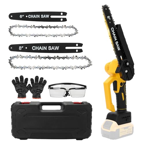 FormiPow Mini Motosierra a Batería, 6'' y 8 Motosierra Eléctrica Para y Cadena Reemplazable, Sin Escobillas, Portátil Moto sierra Inalámbrica de Mano Para Jardinería, Corte de Ramas (DW Amarillo)