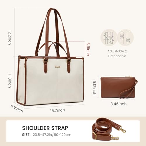 LOVEVOOK Women's Laptop Tote with Clutch, Vintage Leather Work Bag for Business or Office Use3