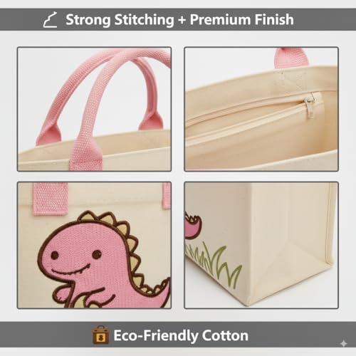 Image of Kids Lunch Bag | Cute & Stylish Embroidery Mini Tiffin Bag for Boys & Girls | Cute Cotton Cartoon Design I Picnic Tuition School, Preschool & Playschool | Gift for Birthday