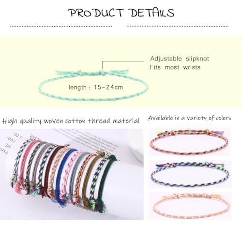 JEWPAPK 30-36Pcs Woven Wrap Friendship Bracelets Handmade Braided Friendship Bracelet Colorful Adjustable String Bracelet Perfect for Matching Accessory4