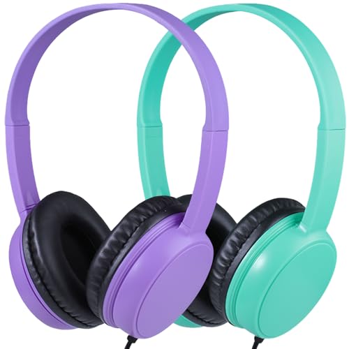 2 Pack Kids Headphones for School Classroom Students, Class Set On Ear Comfy Wired Headset for Children Boys Girls Teens Toddler, Stereo Sound 3.5mm Jack for Online Learning Airplane (GS30,2Mixed)