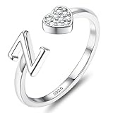 YZCIS Anillos de Plata de Ley 925 para Mujeres y niñas, Anillo Ajustable con Inicial de corazón, Anillo de Pulgar apilable, eternidad, Promesa de Boda, Anillos de Compromiso, Anillos con Letras AZ,