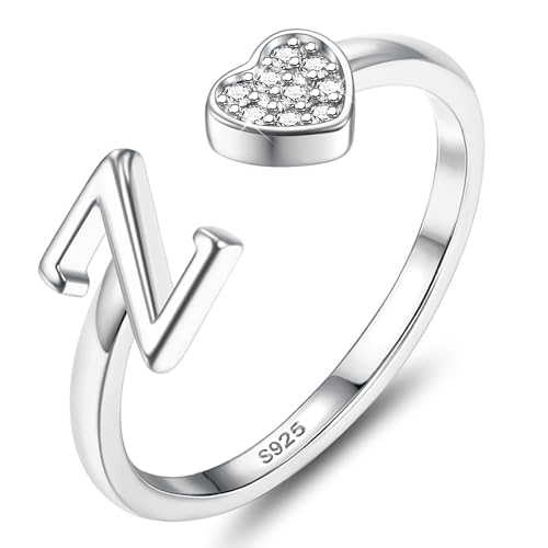 Bague en argent 925 pour femme bague initiale réglable cœur empilable