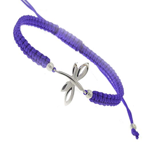 Plata de Ley joyas: diseño de libélula morado Cable ajustable pulsera (B11)