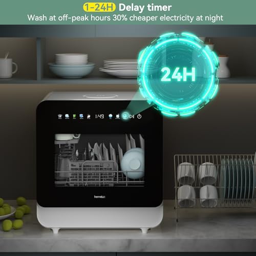 Image of Hermitlux Countertop Dishwasher, Energy Star Portable Dishwashers Mini with 5 Place Settings, 8 Washing Programs & Color Screen, 5-Liter Built-in Water Tank for Apartments & RVs, No Hookup Needed