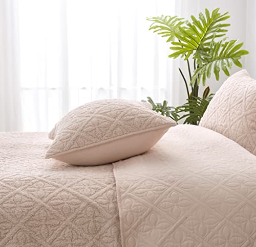 Chezmoi Collection Bethany 3-Piece King Sherpa Quilt Set - Floral Quilted Sherpa Blanket Reversible Washed Microfiber Lightweight Bedspread - King Size, Blush #TOP7