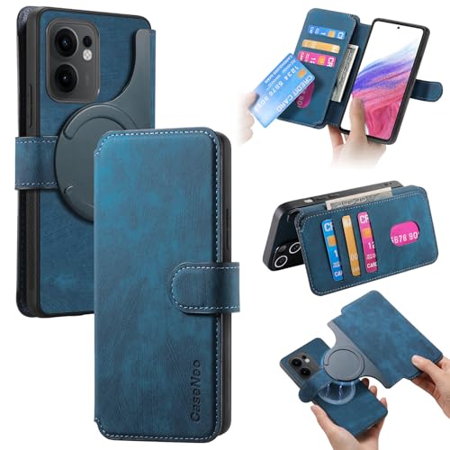 Étui Oppo Reno 13 FS en cuir bleu avec fermeture magnétique et porte-cartes