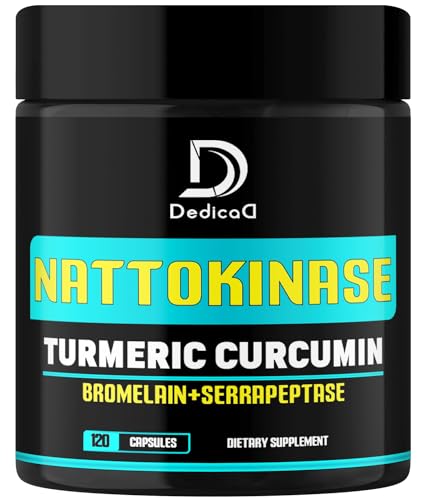 DEDICAD 120 Capsules Nattokinase 2000 Fu Supplement - Combined with Curcumin, Bromelain, Serrapeptase & Black Pepper - 4-Month Supply