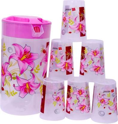 THE PRINT HUB Dreamz Pink 1 JUG 6 Glass Set Jug Glass Set (Plastic)