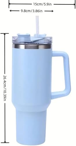 Miniatura 6 de Vaso de 40 onzas con asa y tapa con popote, botella de agua de acero inoxidable de doble pared con aislamiento, perfecta para bebidas frías y