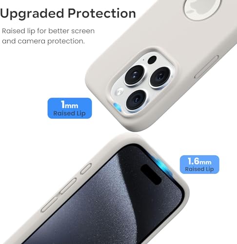 Image of Elzzi Microfiber Logo Cover Compatible for iPhone 14 Pro Max Case Liquid Silicone Cases Full Body 4 Layer Protective Covers Shockproof Back Cover (Stone)