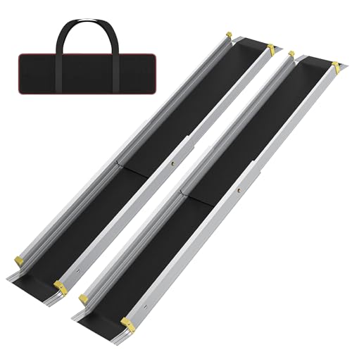 FIVMEN 2X Rollstuhlrampe Teleskop 76-122 cm Aluminium Rampe Rollstuhl Tragfähigkeit 300 kg Teleskoprampe Auffahrrampe Laderampe Verstellbare Tragbare für Rollstühle & Scooter