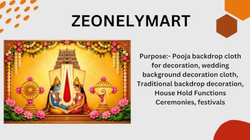 Image of srinu Vasu namnam Background | Venkateswara & Goddess Lakshmi Wedding Backdrop with Shankha, Chakra, and Pink Lotuses 6x8 Feet | Lakshmi Pooja Background
