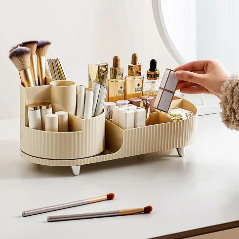 ULTREOS Makeup Organiser with 360° Rotating Makeup Brush Holder Skincare Storage Box Cosmetic Organizer for Lipsticks Brushes Perfume Lotion for Bathroom Dresser Desk (ivory) 3