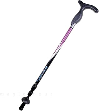 Amazon 登山 トレッキングポール 軽量 3段 伸縮式 ステッキ コンパクト ストック 衝撃吸収 アンチショックシステム 登山用杖 アルパインポール スティック T型 黒 赤 紫 ブラック Onesize Kizaki Magic Hour トレッキングポール