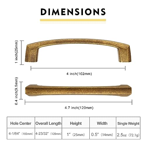 Image of 10 Pack Antique Brass Cabinet Pulls 4 Inch Kitchen Cabinet Handles Kitchen Handles for Cabinets Vintage Drawer Pulls Dresser Pulls Retro Cupboard Handles