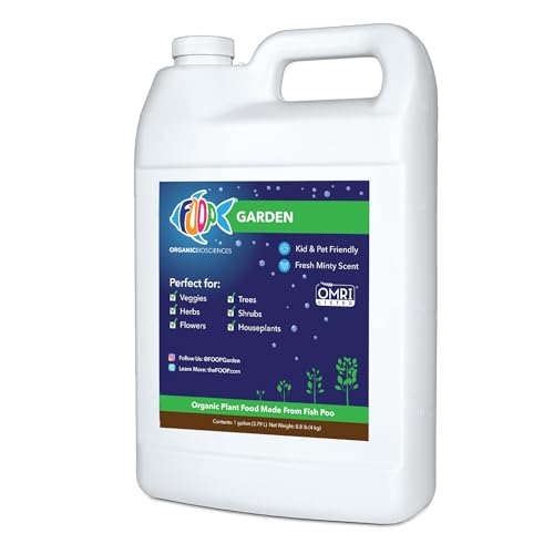 FOOP Garden - Organic Liquid Plant Food Made from Fish Manure (with Fresh Minty Scent) | Fish Fertilizer Alternative Perfect for Veggies Herbs Flowers Trees Shrubs | Kid&Pet Friendly (1 Gallon)