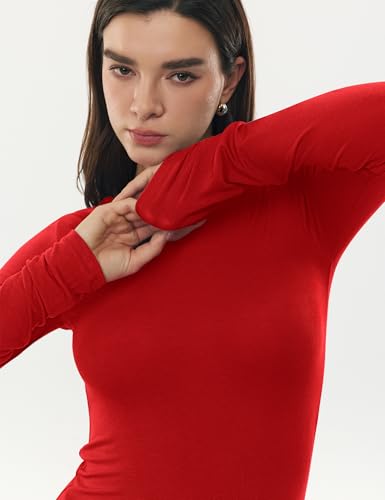Image of Women's Merino Wool Blend Shirts Long Sleeve Tops Crew Neck Fitted Basic Tee Cozy Embrace Collection