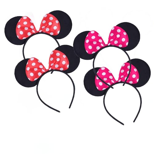 EUPSIIU 4 Pcs Oreilles de Souris de Bande Animal Dessinée Arc Bandeau Oreilles de Souris Oreilles de Souris Bandeaux de Cheveux pour Enfants Adultes Fête...