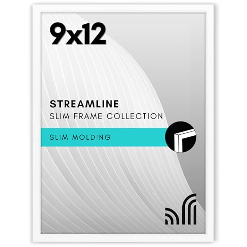 Americanflat 9x12 Picture Frame with Shatter-Resistant Glass - Streamline Collection - Thin Border Photo Frame for Tabletop and Wall Display - Hanging Hardware and Easel Stand Included - White