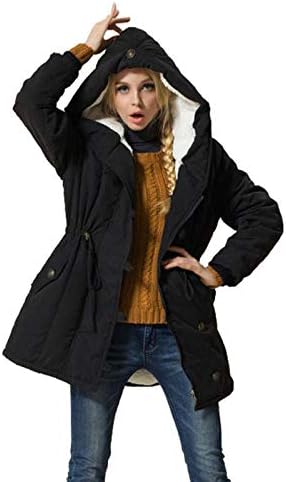 Eleter Women's Winter Warm Coat Hoodie Parkas Overcoat Fleece Outwear Jacket with Drawstring (2X-Large, Black)