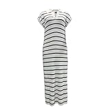 Vestido Largo Escote En V Manga Corta con Abertura para Mujer, Vestido Cruzado De Punto Estampado De Rayas