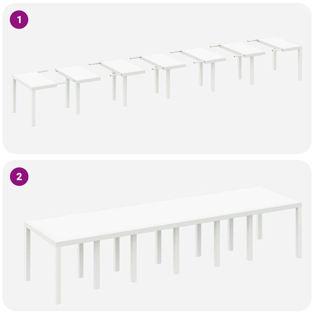 vidaXL Tuinstafel Wit 350 x 100 x 74 cm poly rattan | Deze mooie tafel geeft je buitenruimte een trendy vibe, Je kunt 'm makkelijk uitbreiden voor meer gasten,