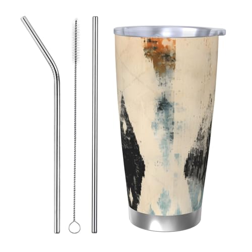 Mexpekil Insulated Travel Mug Iced Coffee Cup Travel Mug Stainless Steel Smoothie Cup Car Coffee Mug Fade Diamond Tumbler with Straw and Lid, 590ml