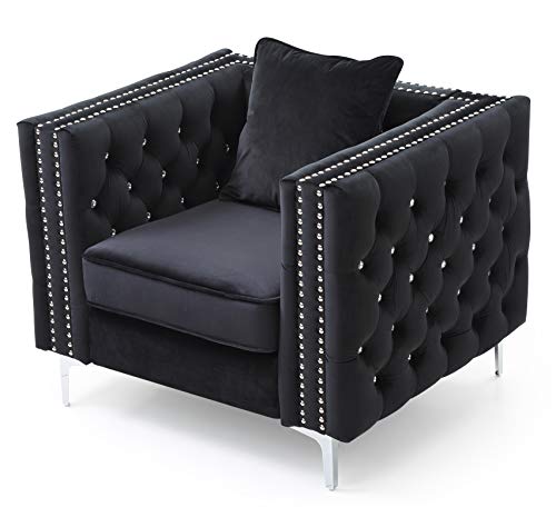 Sillón Tufted Diseño Piel Sintética Negro miniatura 6
