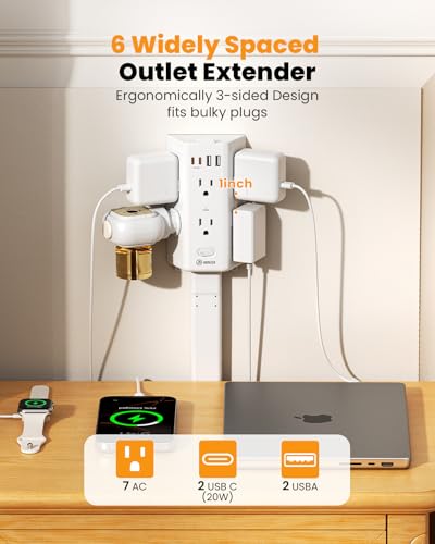 HONIZER SST-6A2U2C-US Extensión con 6 tomas, 1 puerto USB-C 20W, diseño extensible 11.6-35.4 pulgadas miniatura 3
