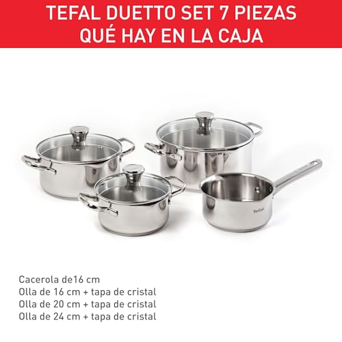 Miniatura 3 de Tefal Duetto - Juego de 3 Ollas 16/20/24 cm + Cazo 16 cm + 3 Tapas, Apto inducción, Thermo-Fusion, Marcas medición, Apto lavavajillas y horno, Acero inoxidable