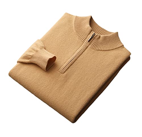 Pull col montant homme en cachemire jaune kaki idéal pour le bureau