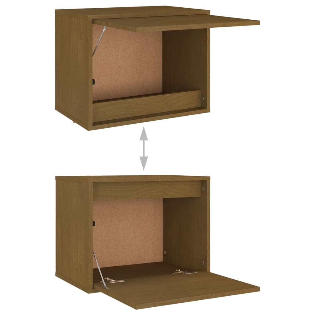 3-Piece Solid Pine Wood Floating TV Stand | Each honey brown wall-mounted unit measures 45x30x35 cm, providing space-saving storage for living room media centers.