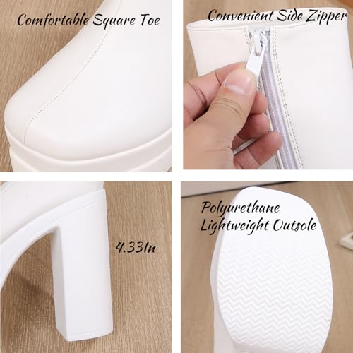 Women's Leather Square Toe Platform Chunky Heel Ankle Boots with Side zipper fashion comfortable Block Heel Evening Party Dress Booties3