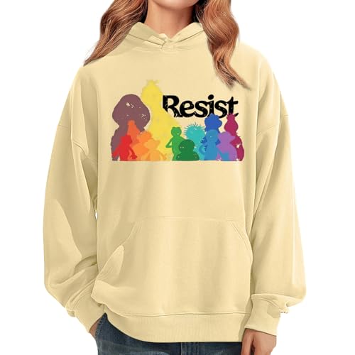 Resist Hoodies, Rainbow Silhouette Design Graphic Tee Retro Vintage Graphic Pullover Hoodie2
