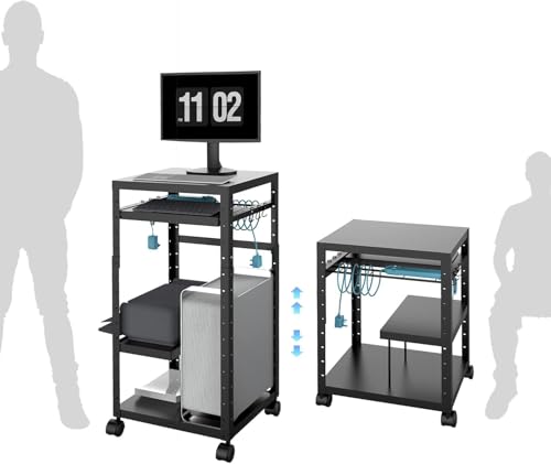AV Cart with Wheels, Metal Rolling Media Cart & Stands with Keyboard Tray and Storage for Projector, Adjustable Height Presentation Cart Table for School Classroom and Office, Line Leader AV Carts