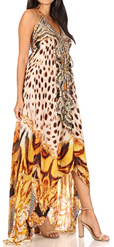 Image of Sakkas Lizi Womens Maxi High-Low Halter Handkerchief Long Dress Beach Party