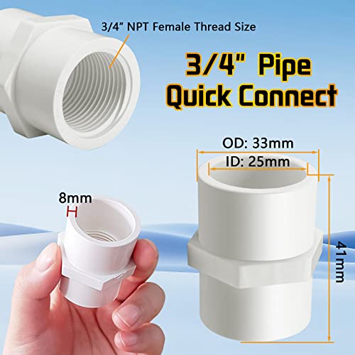10Pcs White PVC Pipe Fittings, 3/4 NPT Female Thread PVC Pipe Fitting Adapter Connector, PVC Female Threaded Pipe Coupling, Socket x NPT Female, Sch40