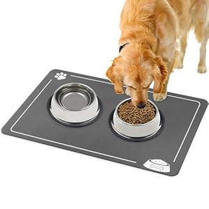 Bylphy Dog Food Mat Quick Absorbent Diatomite Pet Feeding Mat Non Slip, 40 x 60 cm Dog Cat Bowl Mat, Waterproof Dog Cat Placemat Quick-Drying (Light Grey)