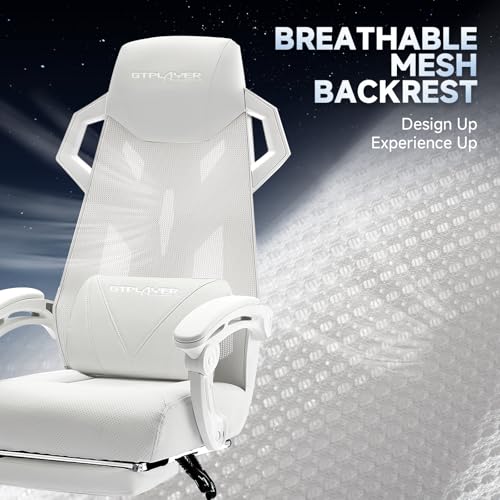 GTPLAYER Computer Chair with Adjustable Footrest, Ergonomic Gaming Chair with Headrest and Lumbar Support, Breathable Mesh Office Chair for Adults, High Back Reclining Desk Chair for Gaming and Office