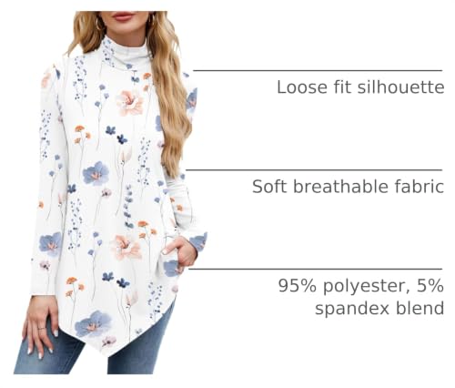 Image of JUSTFASHIONNOW Turtle Neck Shirts for Women Long Sleeve Fall Tunic Tops