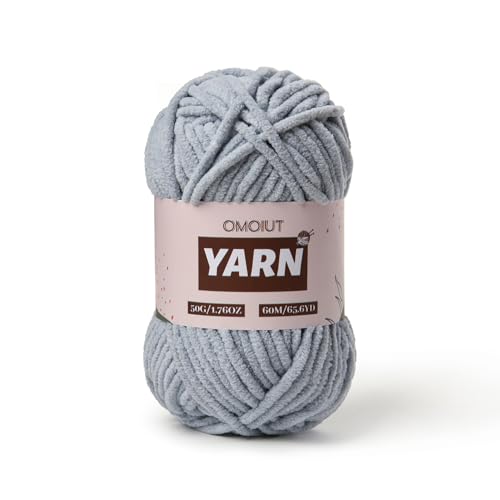 Image of Plush Chenille Chunky Crochet Yarn - Baby Yarn for Crocheting Soft - Velvet Yarns Knitting for Blankets Crafts - Fluffy Amigurumi Yarns 50g / 65.6yd (Grayish)