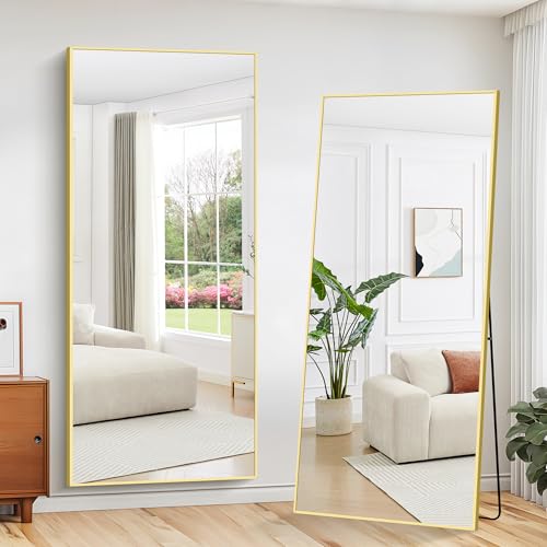 WOLIBEER Specchio a Figura Intera Grande 195 x 85 cm, Specchio a Figura Intera con Cornice in Alluminio Dorato Specchio da Parete Rettangolare Specchio da Terra per Camera da Letto Salotto Spogliatoio