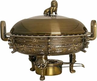 Calentador de Acero Inoxidable, Juego de 3 l Redondo para bufé con bandejas, Soporte para hornilla, Tapa Visible y depósito de Combustible para Bodas, Fiestas y Banquetes, Color Bronce Verde