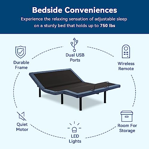 Vyfipt Adjustable Bed Base,Bed Frame With Head And Foot Incline,Anti-Snore,Zero Gravity, Quiet Motor,Under Bed Lighting,Wireless Remote Control,No Tools Assembly,Dual Usb Ports,Twin Xl #TOP3