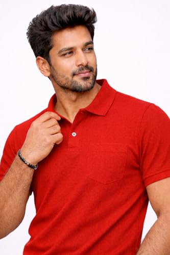 Image of Premium Pique Cotton Pocket Polo T-Shirt for Men | 210-220 GSM | Regular Fit | 2-Button Placket | Soft Breathable Fabric | XS-3XL