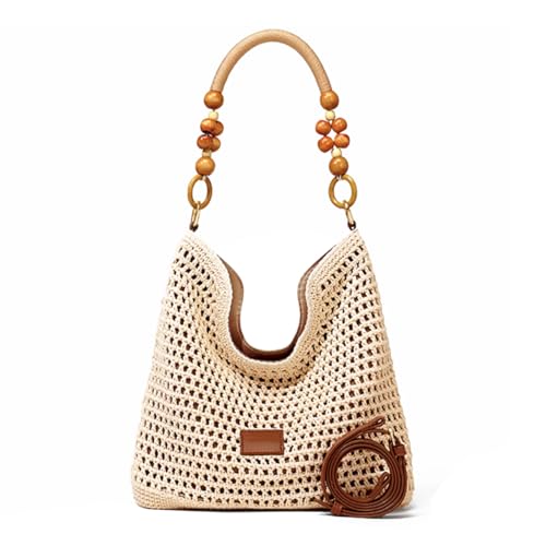 Image of Hand-woven Soft Large Straw Shoulder Bag Retro Boho Tote Bags Summer Beach Bag Rattan Handbag
