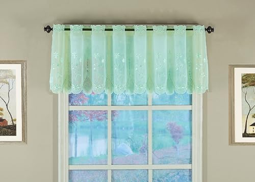 Today's Curtain, Samantha Embroidered Sheer Valance 13", Sage, 59" W x 13" L