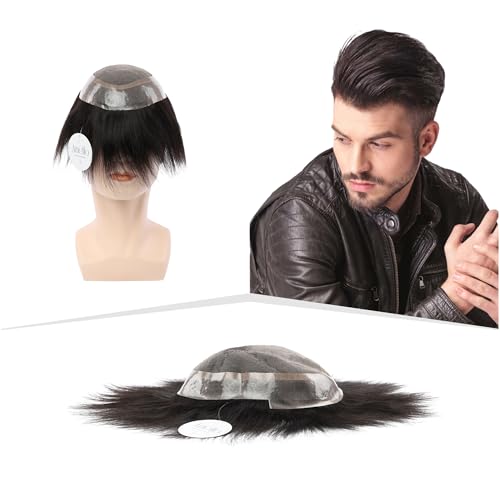 Image of Artello AUSTRALIAN Hair Patch for Men, 4D French Lace, 0.03 mm Invisible Frontal Hairline, Ultra Thin, Trim-able PU, 100% Remy Human Hair Wig (Colour: Natural Black) (7x5)